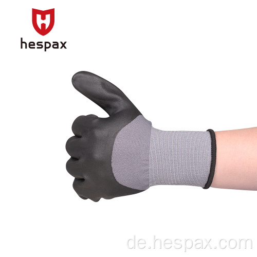 Hespax EN388 Black Nylon -Mikrofoamnitril -beschichtete Handschuhe